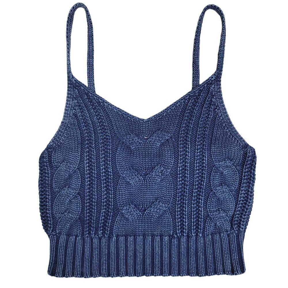 American Eagle Women's Knit Crop Top Blue Size S Soft & Cozy Ideal For Layering